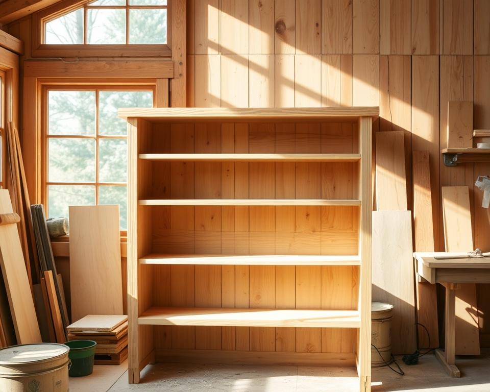 A well-crafted bookshelf in a cozy, sun-dappled workshop. Warm wooden planks, smoothed and sanded, arranged in a simple, elegant design. Crisp edges, clean lines, and a sturdy, functional structure. Soft, natural lighting from large windows casts a gentle glow, highlighting the natural grain and texture of the wood. The bookshelf stands as a testament to the satisfaction of crafting something useful with one's own hands. A sense of pride and accomplishment emanates from this humble, handmade creation. A well-crafted bookshelf in a cozy, sun-dappled workshop. Warm wooden planks, smoothed and sanded, arranged in a simple, elegant design. Crisp edges, clean lines, and a sturdy, functional structure. Soft, natural lighting from large windows casts a gentle glow, highlighting the natural grain and texture of the wood. The bookshelf stands as a testament to the satisfaction of crafting something useful with one's own hands. A sense of pride and accomplishment emanates from this humble, handmade creation.